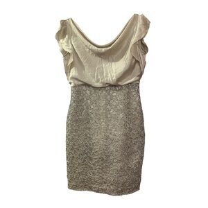 Kay Unger New York NWOT 100% Silk Lace Dress Butterscotch 12 Metallic Cocktail